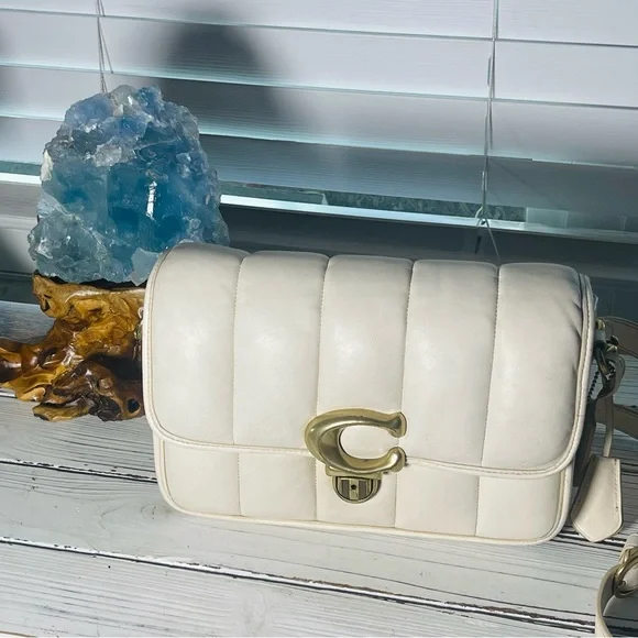 Coach Studio Chalk White Quilted Leather Brass Hardware Shoulder Bag Crossbody - Picture 3 of 15
